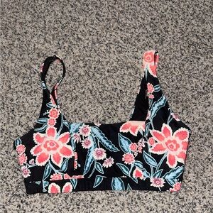 Aerie Black and Pink Floral Bikini Top